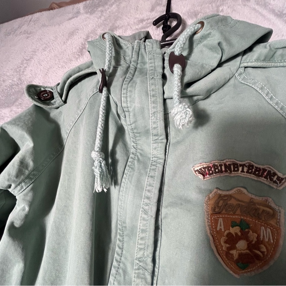 Samansa Mos2 SM2 Jacket Coat Womens XS S Green Zip‎ Snap Hoodie Patches READ - Picture 12 of 16
